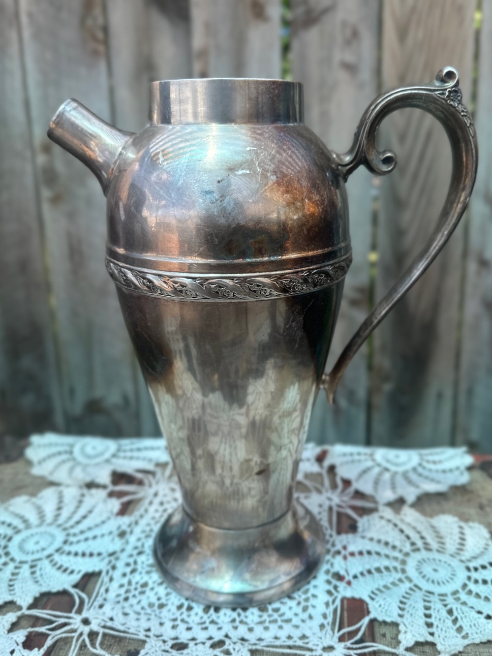 cocktail shaker pitcher vintage Wm. Rogers & Son Spring Flower silver-plated